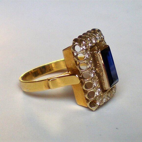 Vintage Russian USSR 18K 750 Yellow White Gold Sapphire Diamond Cluster Ring - Picture 2 of 13